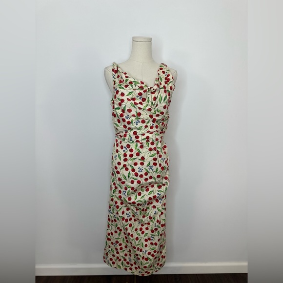Carolina Herrera Cherry Draped Midi Dress - Picture 5 of 14